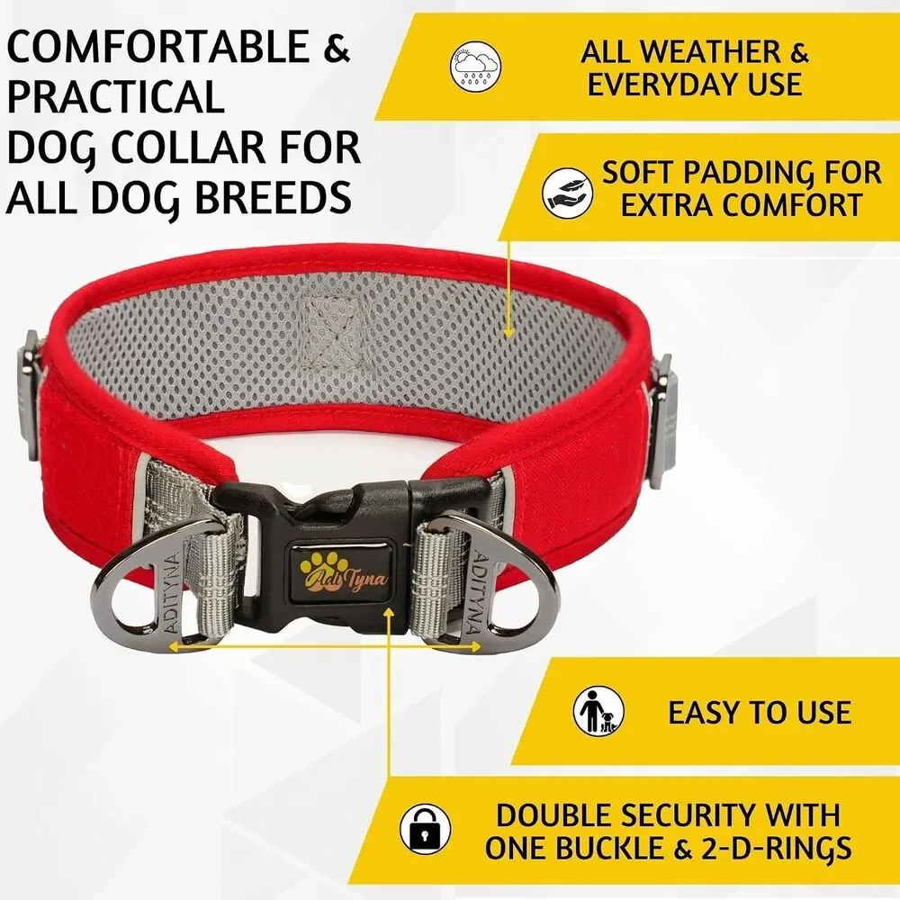 Dog Collar 2 D-Rings Secure - 2-inch Wide Adjustable Dog Collar for Large Dogs